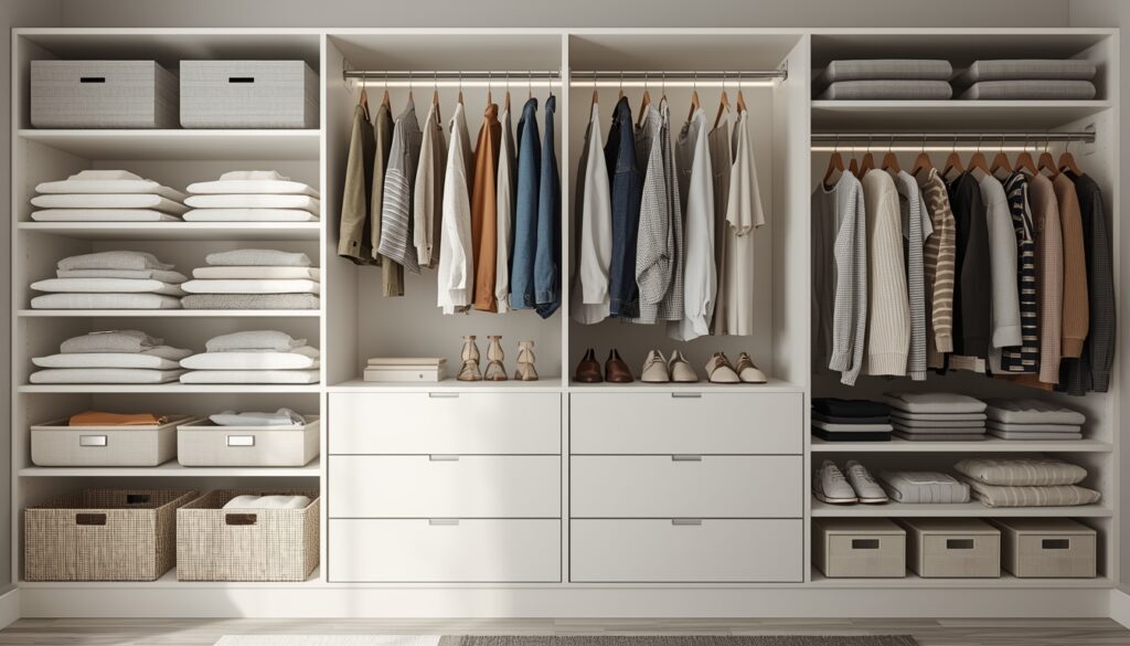 lucid origin shared wardrobe organized in a clean and practical way for two people. the close 0